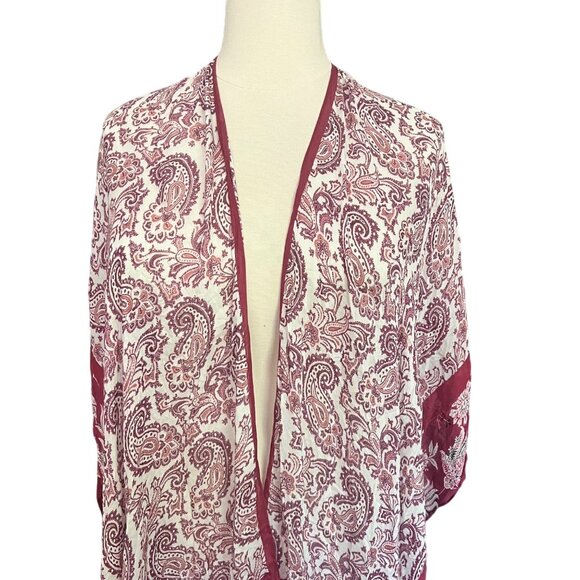 Rebecca Minkoff O/S NEW Pretty Paisley Ruana in Cherry Multicolor Cover Up Scarf - Picture 3 of 14